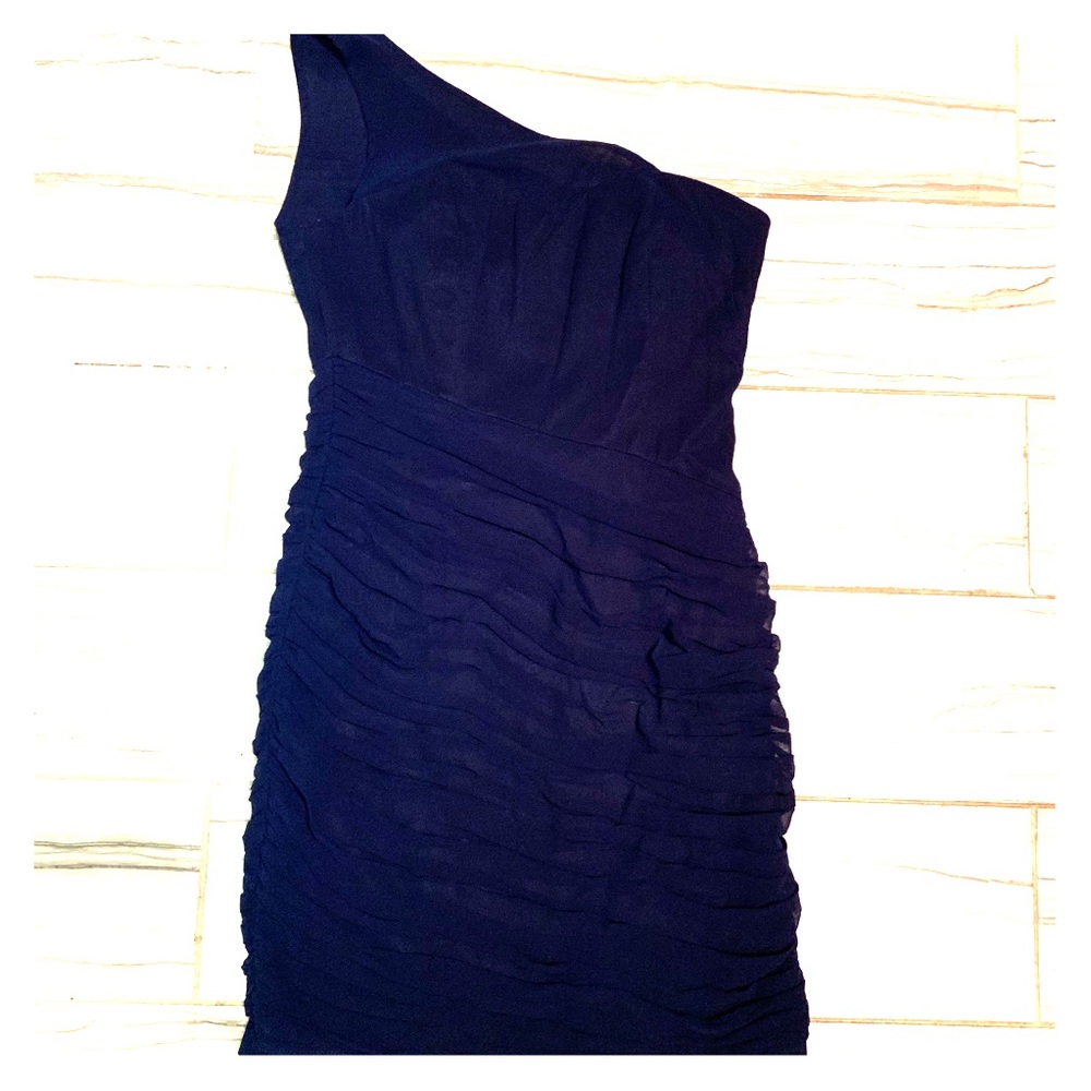 One shoulder navy blue dress